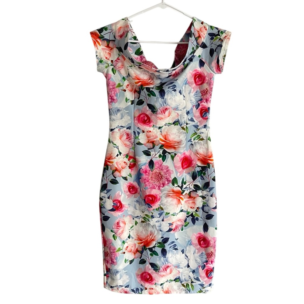 PAPERDOLLS Floral Off Shoulder Sheath Dress Blue Multi Color Sz 6
